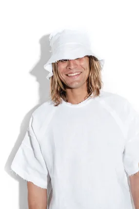 Layered white bucket hat